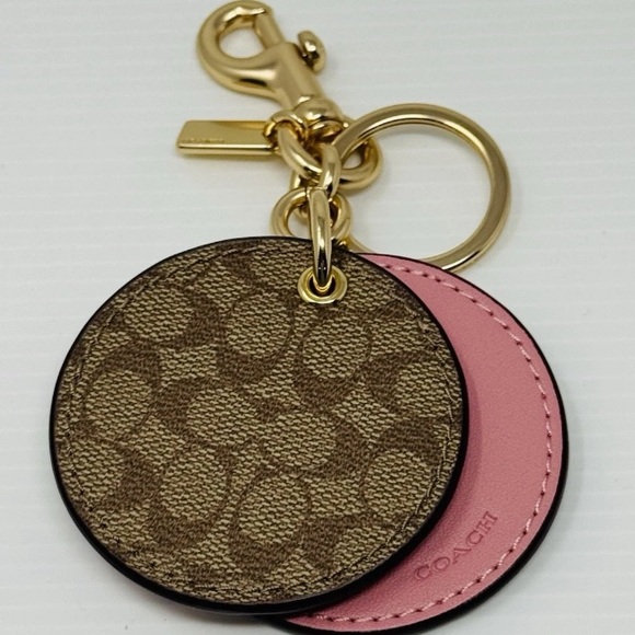 Coach Handbags - Coach Pink and Brown Signature C Bag Charm/Key Holder mirror gold hardware